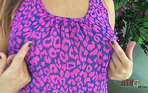 Teen Ashlynn Leigh in shorts exposes her tiny boobs