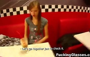 Anorexic teen slut fucks for cash in bar toilet