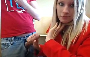 Cute teen shows her friends her bj skills