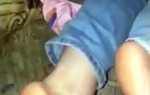 He mastirbates and cums on her feet