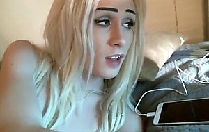 Horny blonde tranny masturbates intense and cums