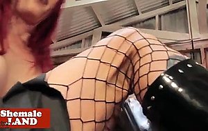 Redhead tranny with bigtits enjoying her toys