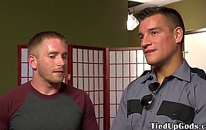 Blindfolded stud jerked off by ripped dom