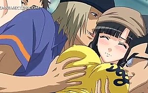 Big breasted hentai sex slave gets nipples pinched in public
