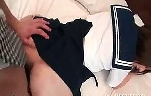 Japanese teen babe jumping dick in her school uniform