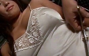 Busty japanese sex slave in ropes gets lingerie cut off