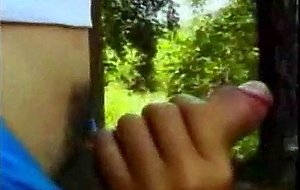 Oral caress with a trans outdoor