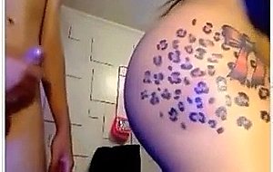 Amateur tattooed tranny banged from behind