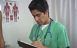 Doctor gives a handjob with gloves on