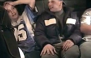 Slut wife jizzy, fucks young men in a limo