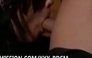 Busty brunette babe gives deep throat bj