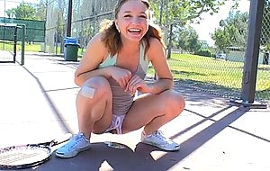 Blonde teen girl fucks herself with a tennis racket - nude girls
