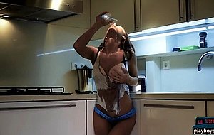 Delicious brunette vibrator fucks her shaved pussy 