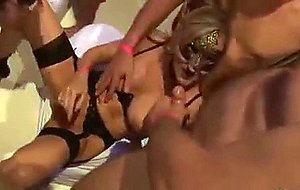 Three girls with lots of guys