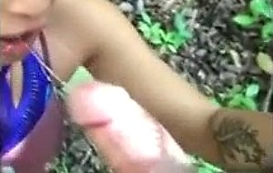 Asian girlfriend & huge white dick outdoors cumsho