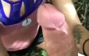 Asian girlfriend & huge white dick outdoors cumsho