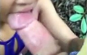 Asian girlfriend & huge white dick outdoors cumsho