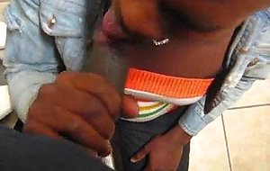 Ebony crossdresser takes creampie in walmart bathroom