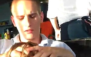 College amateur girl finishing bj in public diner