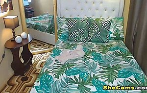 Smoking honey shemale jerk her cock gently 