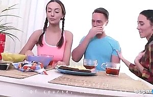 Two russian schoolgirls get fucked in a threesome 