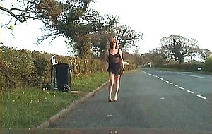 Outdoor crossdresser in lingerie