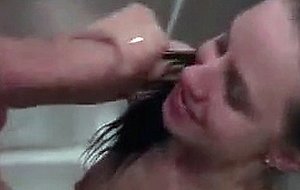 Horny brunette with a guy in the shower