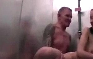 Horny brunette with a guy in the shower