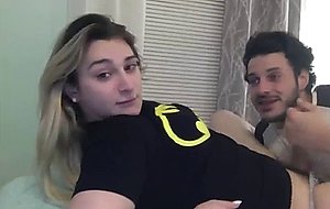 Amazing blonde tranny getting a blowjob