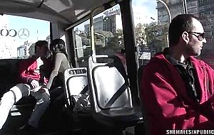 Posh brunette tgirl giving head in public