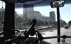 Posh brunette tgirl giving head in public