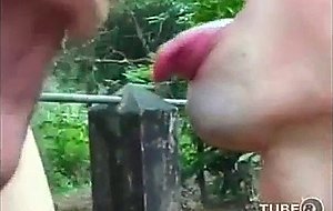 Shemale tart sucks & fucks on the fresh air