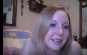 Petite blonde teen strips and plays 