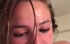 Teen girl showers in her spit 