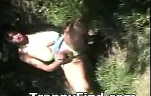 Smoking ebony shemale strokes