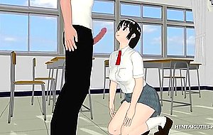 Hentai schoolgirl blowing intense dick on her knees