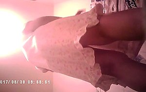 Son watches mom change clothes 