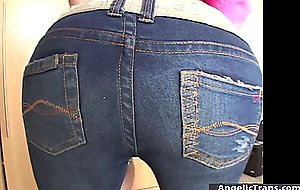 Busty brazil ts jerks off her shecock