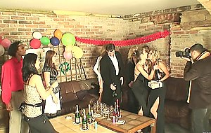 Blonde whore works at the party