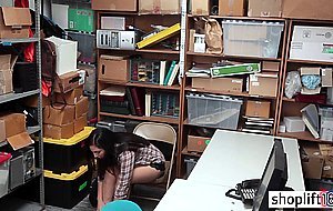 Teen with big tits played with a dildo in a cops office