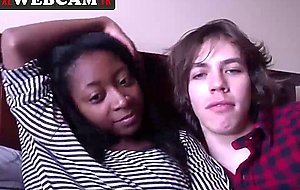 Ebony girlfriend with big tits giving her guy a bj