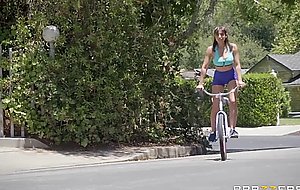 Busty babe pounded on bike