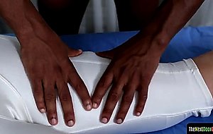 Ebony masseuse jock sucks his clients dick 