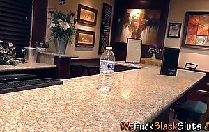 Slutty black teen gargles on cum 