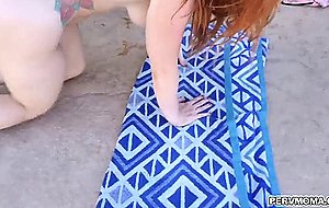 Horny redhead mom summer hart trips off her bikini 