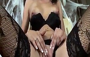 Brunette In Fishnets And Stilettos For Halloween