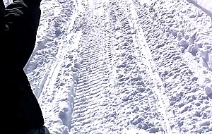 Hot stepmom shows tits and pees in snow
