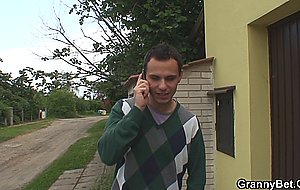 Horny granny enjoys a young cock