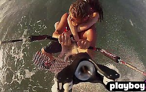 Beautiful babes enjoyed a hot surfing so naked and sexy