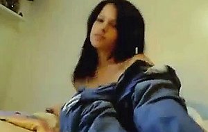 Horny 18 year old brunette fingers her pussy on webcam